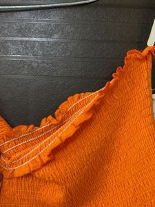 Vibrant Orange Smocked Tube Crop Top