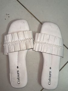Women's White Ruffled Sandals