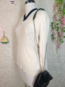 Cream Cable Knit V-Neck Sweater