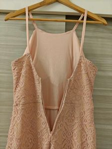 Pink Lace Maxi Dress with side slit