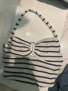 Striped Cropped halter neck top M