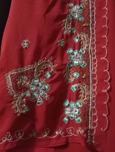 Embroidered Red Saree