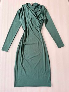 Chic Ruched Green Midi Dress