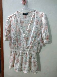 Floral Print Wrap Blouse