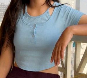 Ribbed Baby Blue Crop Top