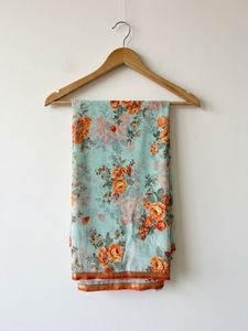 Light Blue Floral Print Saree no blouse