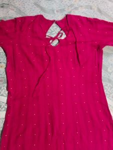 Vibrant Pink Kurta with Polka Dots