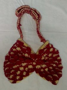 Handmade Knitted Red Bow bag