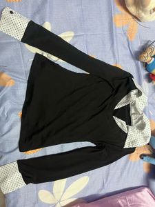 Black Polka Dot Collar Top