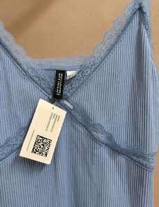 H&amp;M Blue Lace Ribbed Cami Boydcon Dress