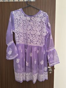 Chikankari Lavender Mirror-work Kurti
