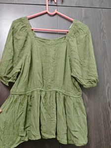 Chic Green Peplum Button-Up Top