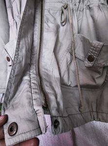Khaki Drawstring Waist Anorak Jacket