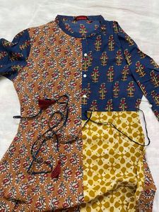 Mustard Yellow And Blue Coloured Cotton Anarkali K