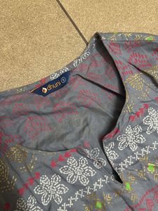 Grey Patterned Long Sleeve Dress