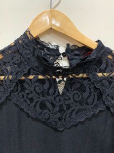 Black Floral Lace Neckline Dress