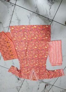 Peach Cotton Kurta Set 3XL