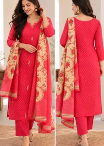 Coral Gota Patti Floral Kurta Set
