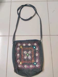 Boho Shell Embellished Denim Bag