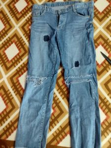 Stylish Ragged  Blue Denim Jeans