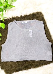 silver knit crop top, sleeveless