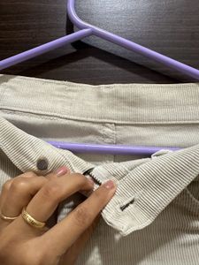 Off White Courdroy Pants For Ladies