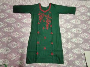 Beautiful Dark Green Embroidered Kurti with Printe
