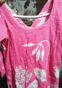 Pink Printed Kurta with Embellished Neckline