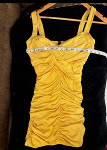 Stunning Ruched Yellow Mini Dress