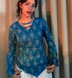 Stylish Blue Printed Kurti