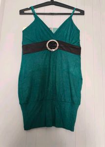 Teal Spaghetti Strap Dress with Belt Detail