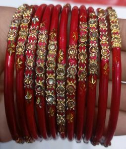 Red & Gold Embellished Bangles - Set of 11