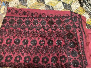 Embroidered Red Maroon Saree with Blouse