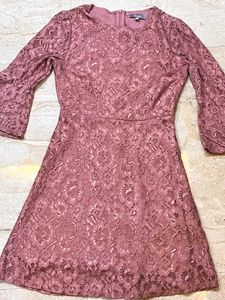 Korean Mauve Lace Fit &amp; Flare Dress