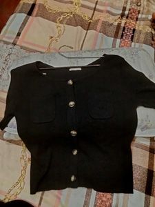 Black Button-Up Knit Top