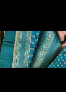 Elegant Teal Silk Saree with Gold Border