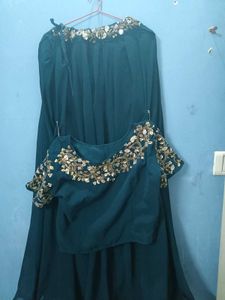 Embroidered Teal Blue top skirt set