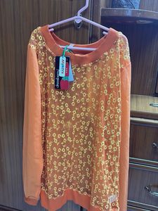 Orange Lace Detail Top