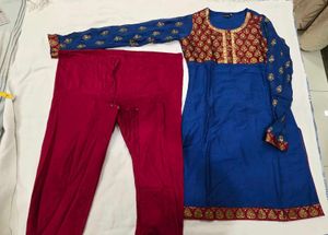 Elegant Blue Kurta Set with Red Pants