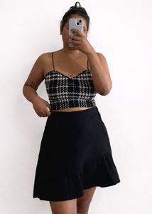 Cute Black Crop Top And Skirt Outfit Set