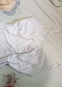 White Lace Trimmed Slip Dress