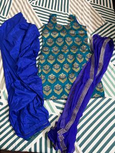 Beautiful Teal Kurta Set with Blue Dupatta