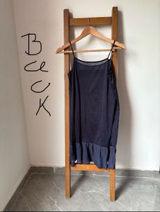 Navy Blue Slip Dress with Ruffle Hem