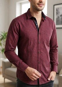 Men's Stylish Burgundy Printed Shirt
