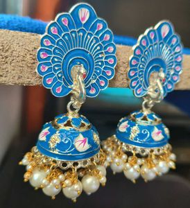 Blue Peacock Jhumka Earrings