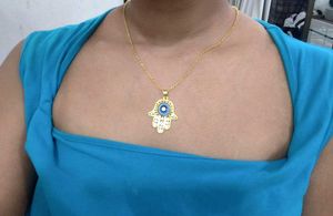 Anti Tarnish Hamsa Hand Evil Eye Necklace