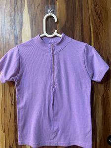 Lilac Zip Neck T-Shirt