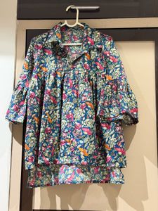 Blue Floral Print Kurta Top