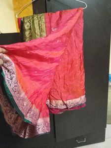 Beautiful Pink Saree with Golden Border