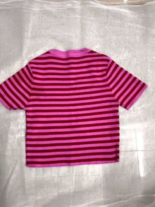 Pink &amp; Red Striped Cropped Top